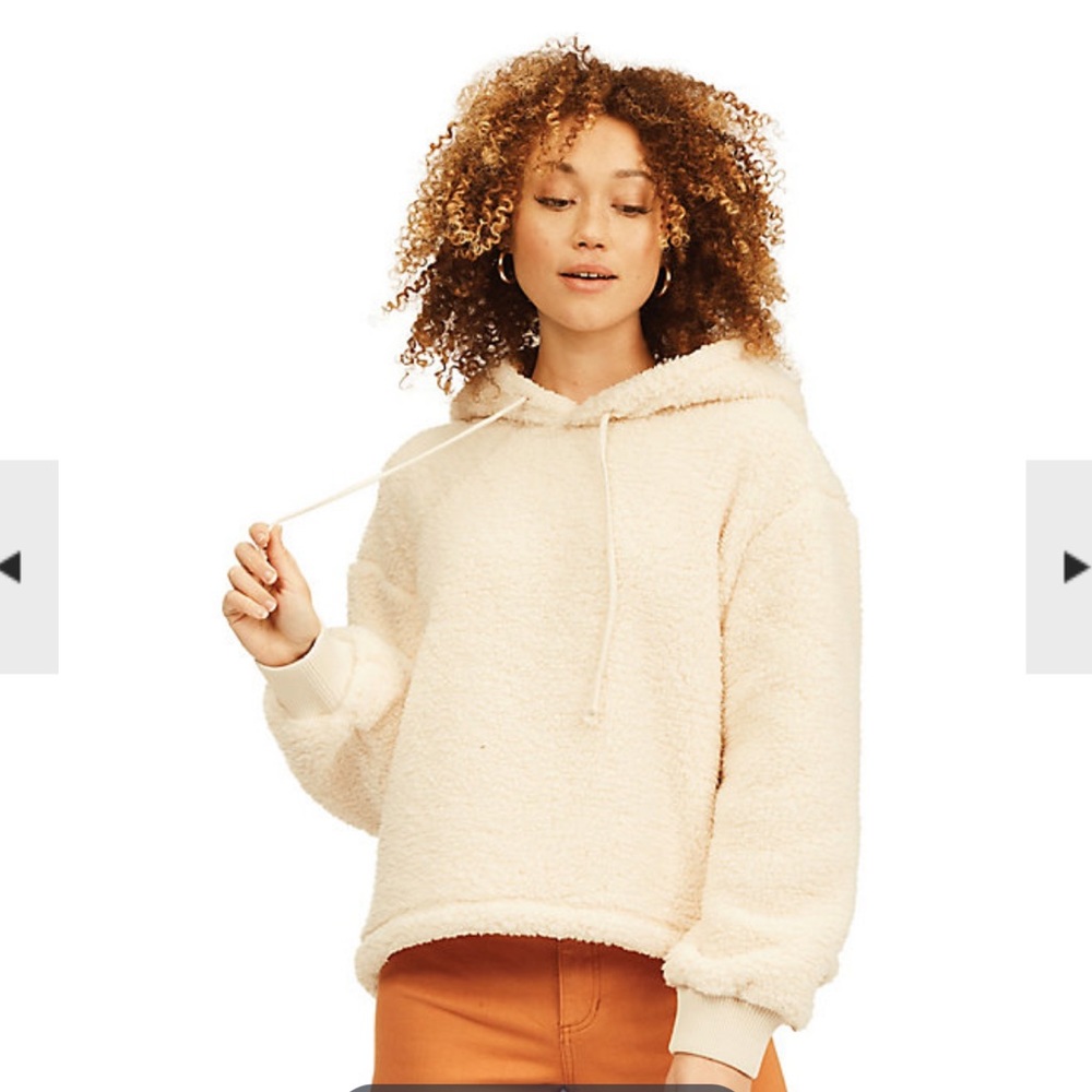 Billabong Still Cozy Faux Shearling Pullover Sweatshirt Antique/Off White NEW